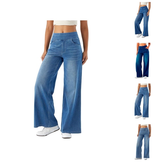 Jeans for Women 2026 Trendy Wide Leg Straight Leg Stretchy High Waisted Loose Fit Denim Pants with Pockets