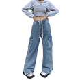 thumbnail image 1 of Jeans for Women Cargo Pants High Waist Wide Leg Drawstring Baggy Straight Casual Loose Y2k Trousers Classic Streetwear, 1 of 5