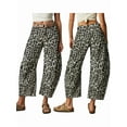 thumbnail image 1 of Jeans for Women Casual Mid Rise Leopard Printed Wide Leg Baggy Cropped Denim Trouser Ankle Pants Brown S, 1 of 7