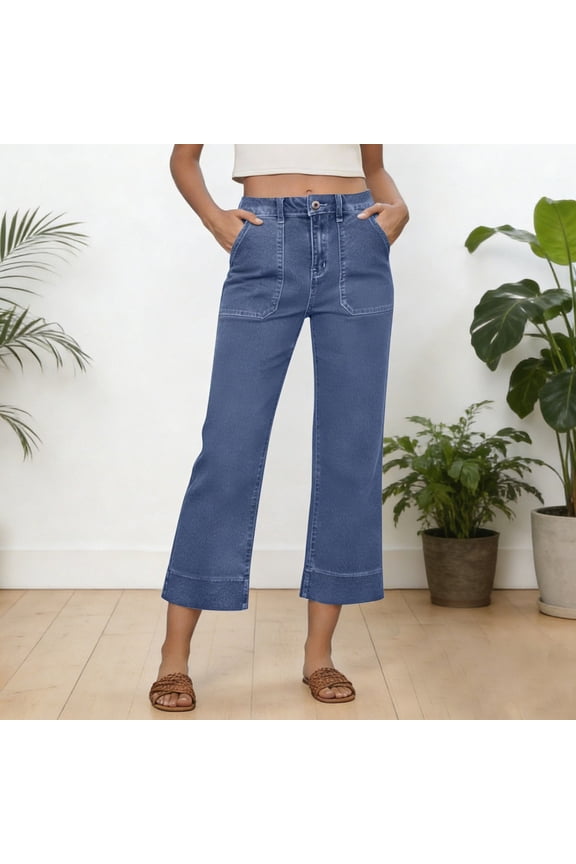 Jeans for Women Casual Stretchy Denim Pants Cropped Ankle Length Straight Leg Capris Jeans for Women (BU1 S)