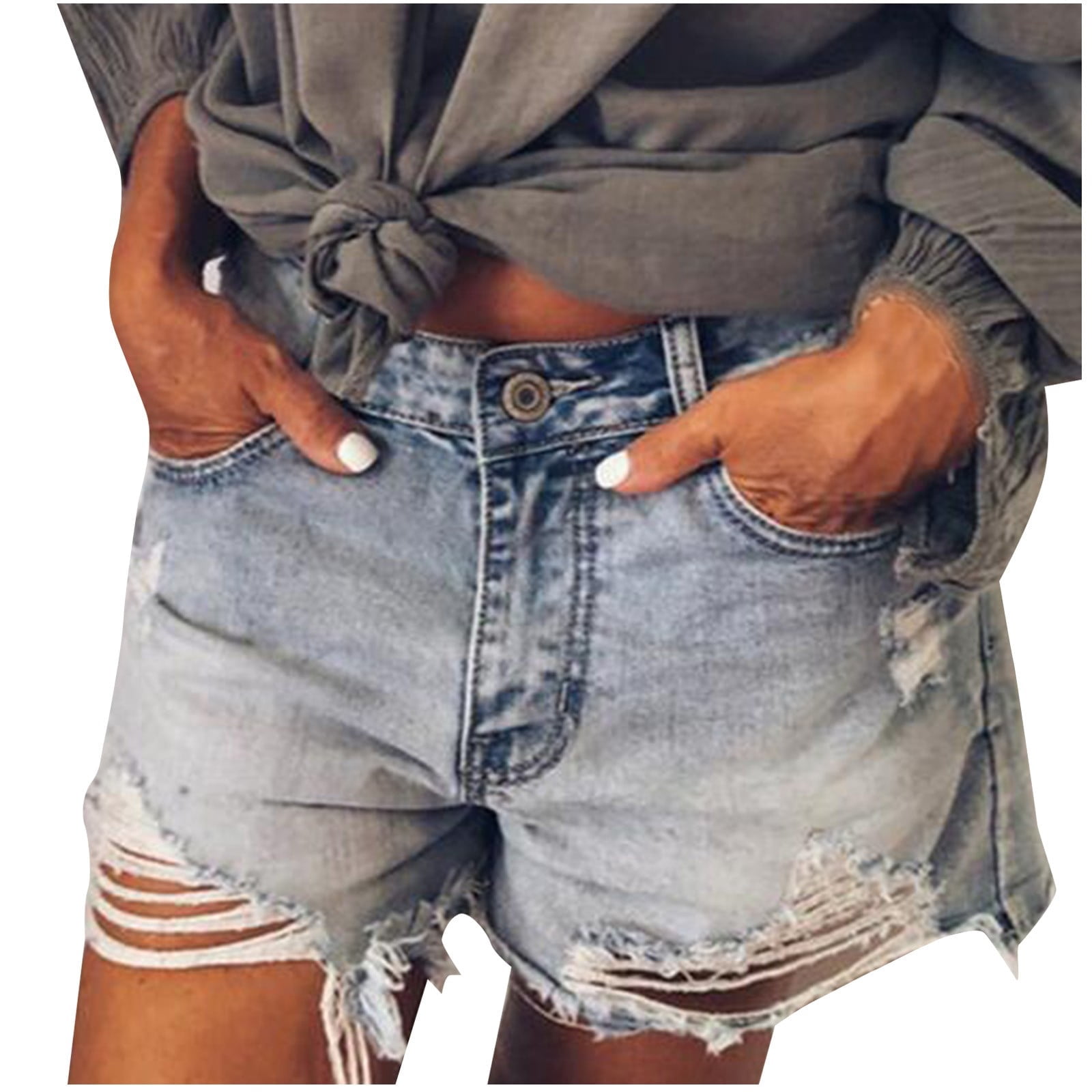 Women's Jeans Shorts Hot Pants Denim Blue Mid Waist Fashion Weekend