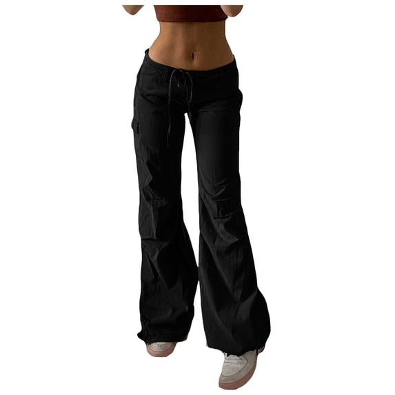 Jeans for Women Fashion Aesthetics Vintage Low Waist Individualized Elastic Waist Loosepig Nose Buckle Foot Loose Cargo Pocket Black Pants Sizes XL