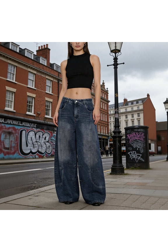 Jeans for Women High Waist Washed Baggy Denim Pants Losse Fit Womens Jeans (Blue M)