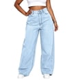 thumbnail image 1 of Jeans for Women High Waist Wide Leg Jean Loose Baggy Straight Vintage Denim Pants Casual Pockets Streetwear Trousers, 1 of 9