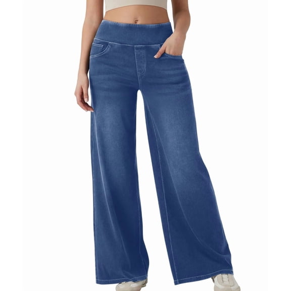 Jeans for Women High Waisted Pull on Baggy Jeans Straight Casual Denim Pants with Pockets XL