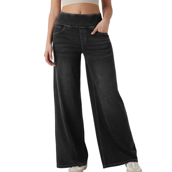Jeans for Women High Waisted Pull on Baggy Jeans Straight Casual Denim Pants with Pockets