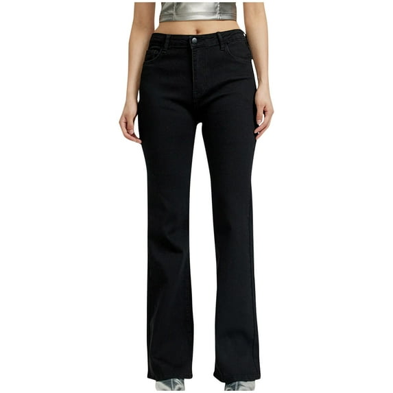 Jeans for Women High Waisted Soft Stretchy Denim Pants Slim Fit Butt Lifting Comfy Classic Jeans Black,L