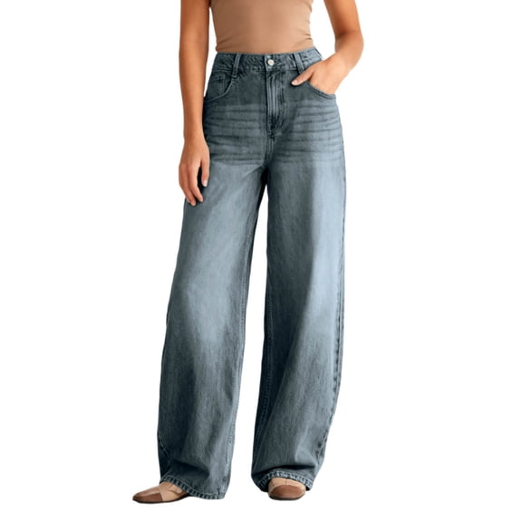 Jeans for Women High Waisted Wide Leg Washed Denim Pants Comtable Stretch Bootcut Trousers Retro Curved Hem Casual Jeans