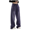 thumbnail image 1 of Jeans for Women Loose Straight Leg Wash High Waisted Floor Length Wide Leg Purple Pants Sizes XL, 1 of 6