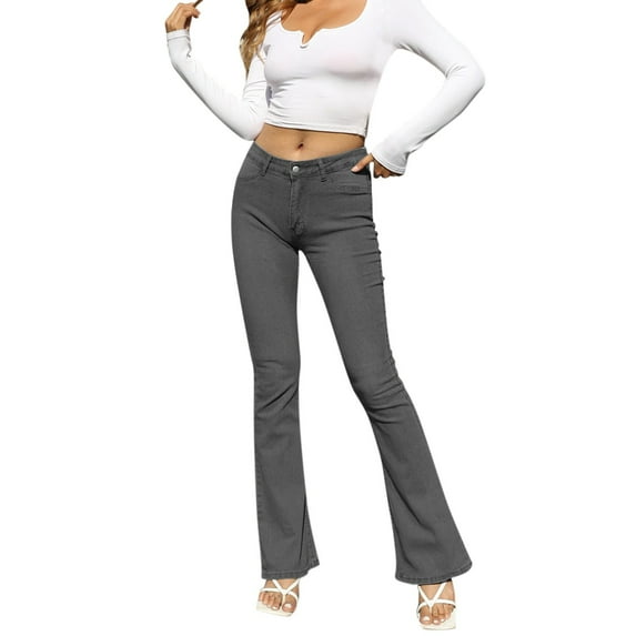 Jeans for Women Mid Waist Boots Cut Slim Casual Daily Loose Trendy Delicate Durable Grey Pants Sizes L