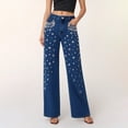 thumbnail image 1 of Jeans for Women Pearl Studded High Waist Straight Leg Denim Jeans (BU2 XS), 1 of 4