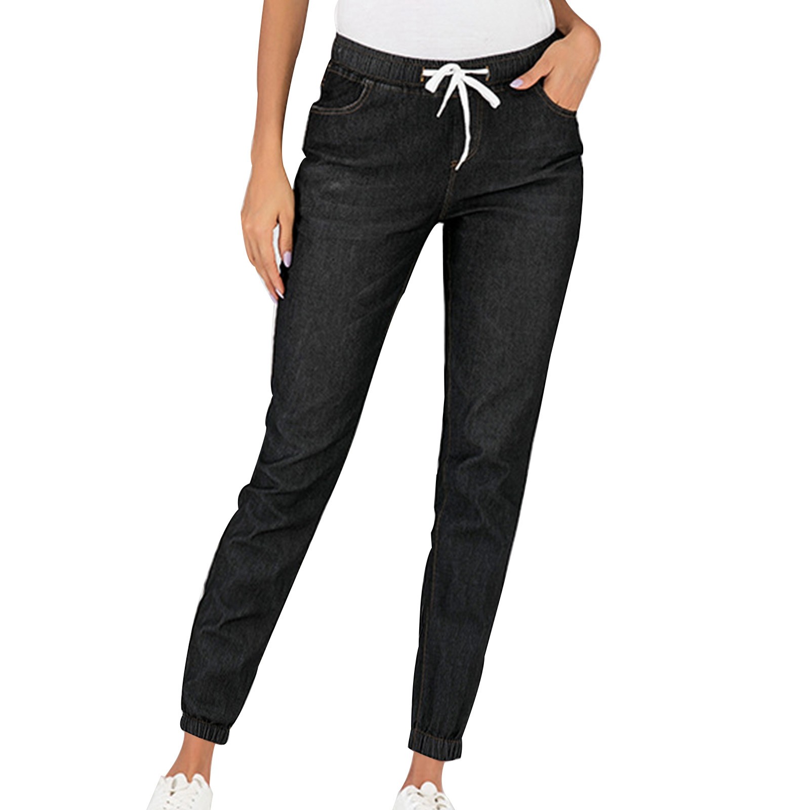 Jeans For Womens Trendy Plus Size Relaxed Fit Elastic Waist With Hems 