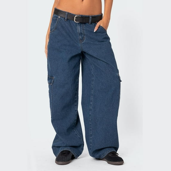 Jeans for Women Plus Size Wide Leg Jeans Baggy Cargo Jeans 90s Vintage Low Rise Denim Pants