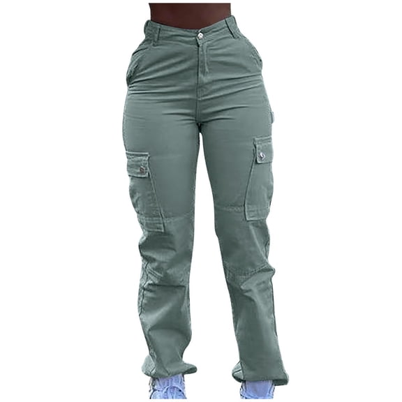 Jeans for Women Relaxed Fitting High Waisted Cargo Pants for Women Baggy Straight Wide Leg Pants with Pockets Streetwear S-25 Green XL