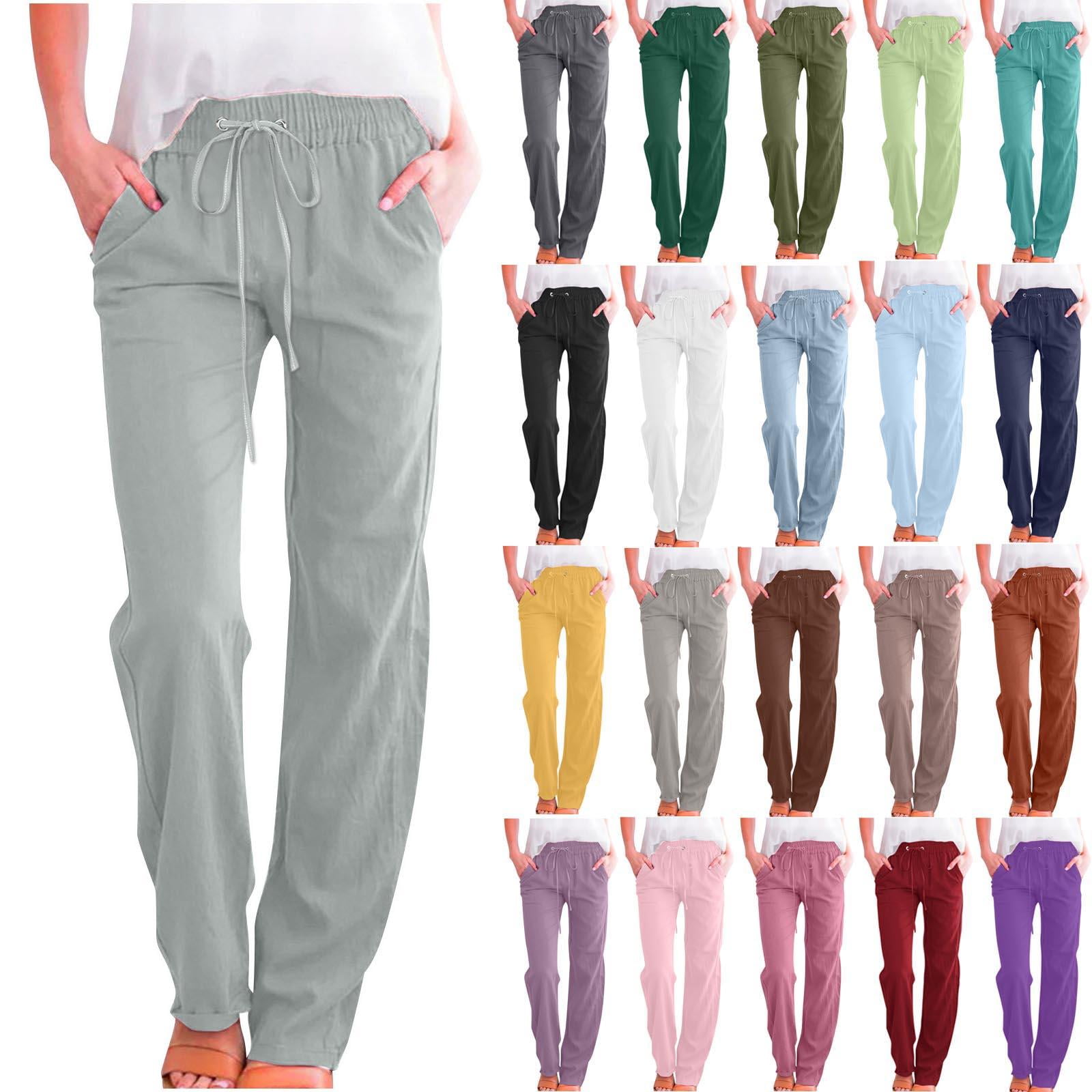 Jeans for Women Solid Color Drawstring Cotton And Linen Elastic ...