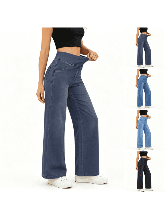 Jeans for Women Straight Leg High Waisted No Zipper Soft Stretchy Denim Casual Wear Lightweight Fit for Work