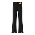 thumbnail image 1 of Jeans for Women Straight Leg Slit Stretch High Rise Solid Button Pocket Flared Denim Pant Womens Pants Black L, 1 of 4