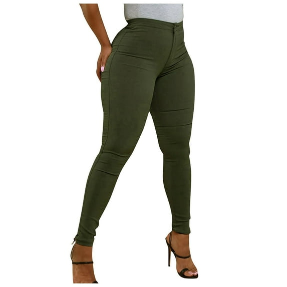 Jeans for Women Trendy Fashion High Waisted Petite Plus Size Stretch Solid Denim Pant Pants for Women Green XL