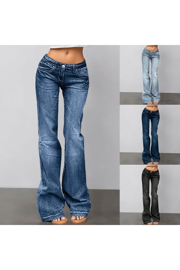 Jeans for Women Trendy Low Waisted Retro Stretch Denim Pants Casual Comfortable Womens Trousers Blue M