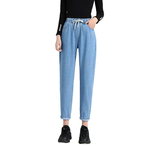 Jeans for Women Trendy Petite Solid Harlan Elastic High Waist Straight Retro Women's Pants