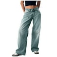 thumbnail image 1 of Jeans for Women Trendy Retro Low Waist Non Elastic Washed Straight Street Wide Leg Denim Pant Pants for Women Dark Blue S, 1 of 4