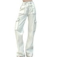 thumbnail image 1 of Jeans for Women Trendy Women's Casual Mid Waist Cargo Jeans Stretch Wide Leg Denim Pants with Pockets Skinny Jeans Women S-16 White L, 1 of 3