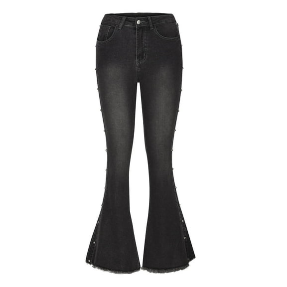 Jeans for Women Trendy Women's Stretchy Boot Cut Flare Denim Jeans Jeans High Waisted Stretch Slim Bell Bottoms Jeans S-74 Black XL