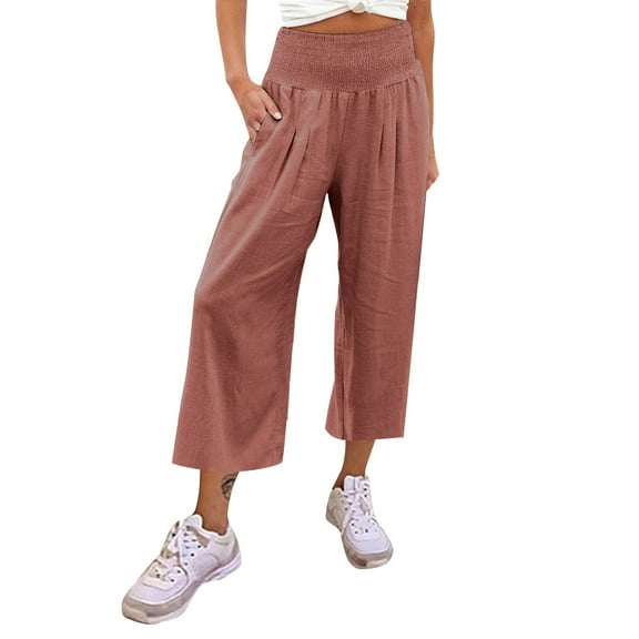 Jeans for Women Under 20$ - Coffee Pants for Women Hontri Womens High Waist Pockets Elastic Waist Solid Loose Pants Casual Long Trousers