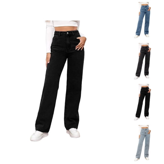 Jeans for Women Washed Vintage High Waisted Straight Leg Relaxed Fit Denim Pants Streetwear Casual Trousers