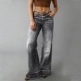 thumbnail image 1 of Jeans for Women Wide Leg Belted High Waisted Trousers Distressed Denim Slacks Front Patch Pockets Retro Streetwear Outfits, 1 of 9