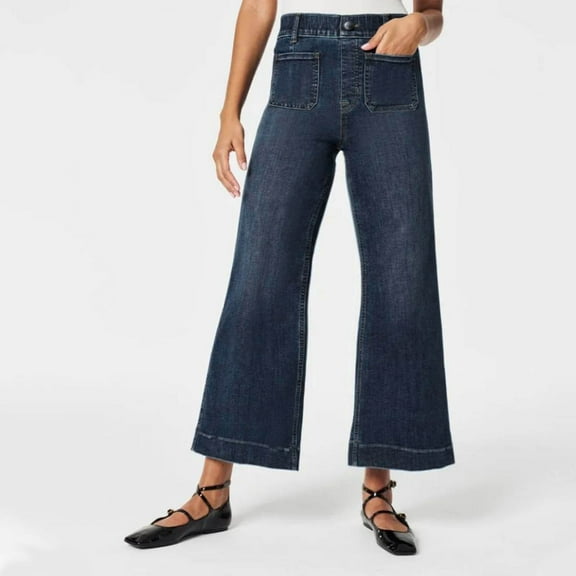 Jeans for Women Wide Leg Capris Jeans Mid Rise Loose Fit Bell Bottom Denim Long Pants with Pockets