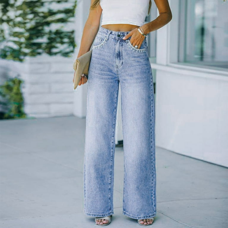 Jeans for Women Women Pants Petal Pocket Waist Jeans Long Trousers