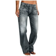 Jeans for Women,Women Trendy Mid Rise Casual Versatile Solid Color Straight Leg Loose Jeans,Wide Leg Jeans(Size:S)
