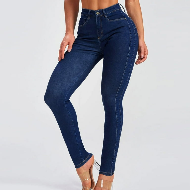 Jeans for Women Womens Autumn And Winter Slim Shape Small Leg Pants Jeans  Womens Jeans Dark Blue XXL