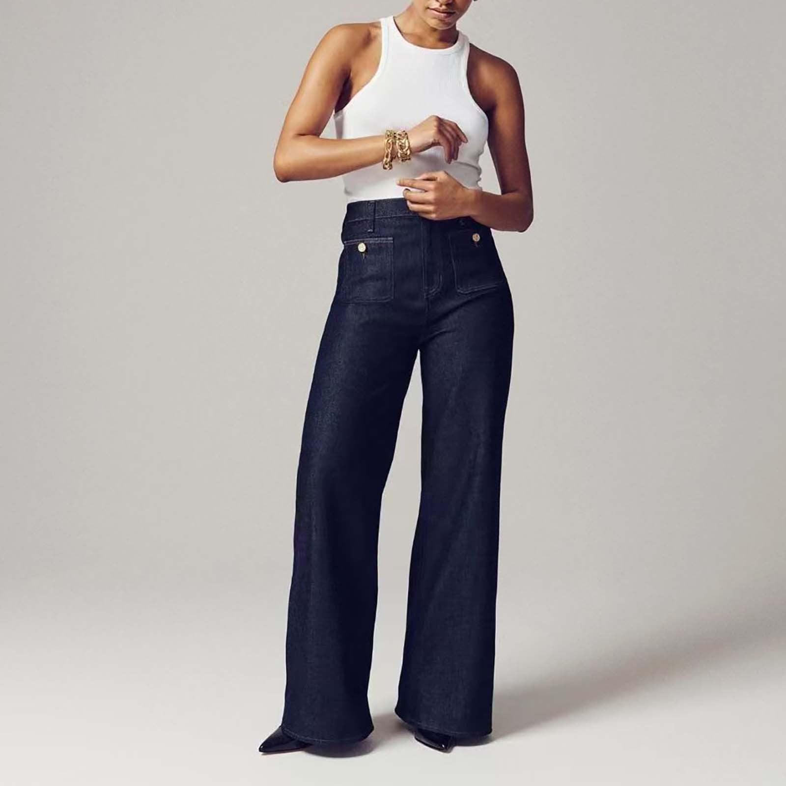 INSPIRE CHIC Women's Wide Leg Jeans High Waisted Straight Leg Jeans Buttoned Denim Pants With Pocket
