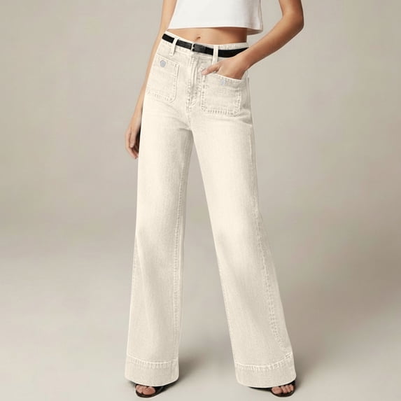 Jeans for Young Women Y2K Western Stretch Fit High Waisted Straight Leg Denim Pants with Zipper Pockets