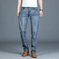 thumbnail image 1 of Jeans men's summer ultra-thin ice silk middle-aged high waisted loose straight tube men's elastic long pants men, 1 of 6
