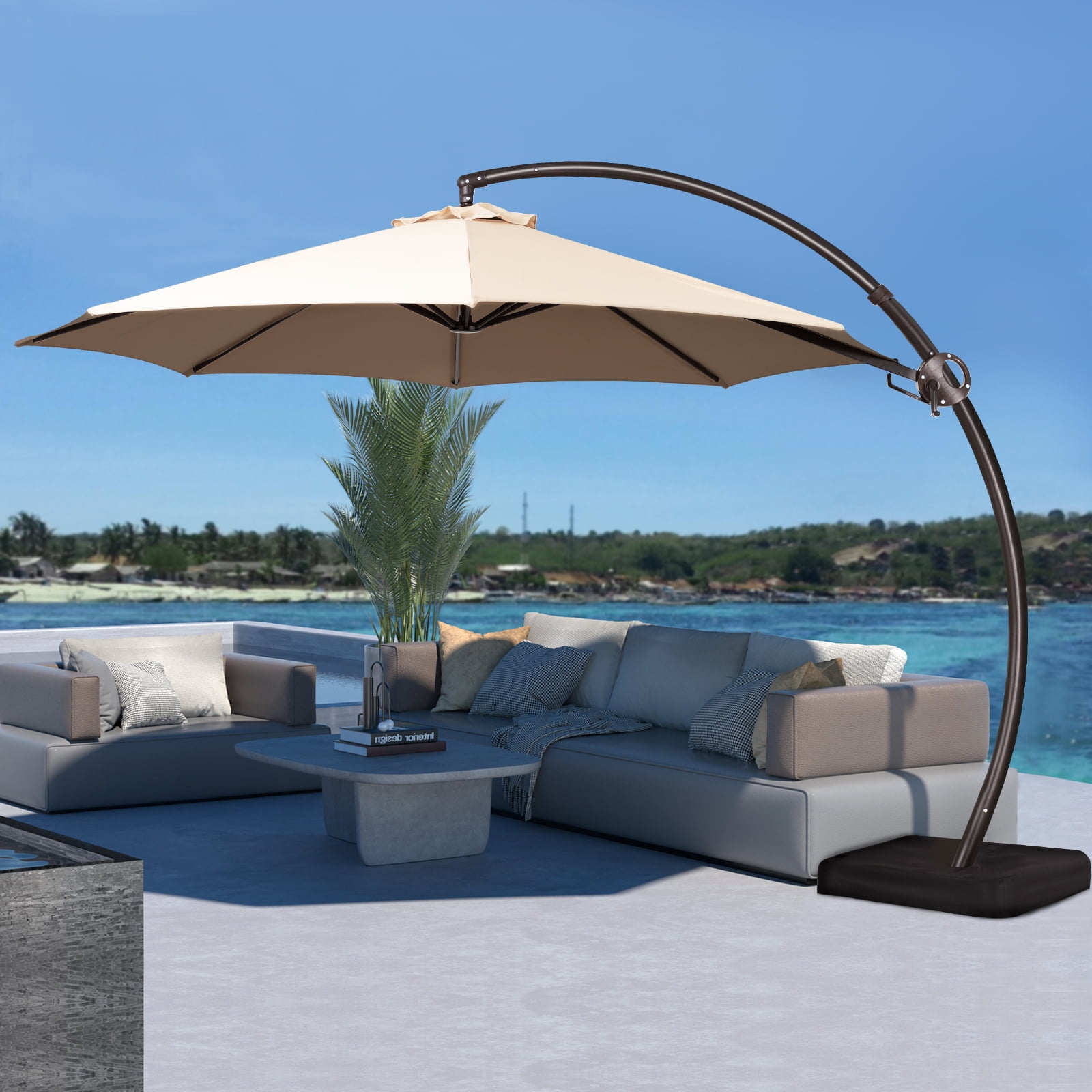 jearey patio umbrellas 15ft Large Umbrella with Base, Outdoor Rectangle Umbrella Double-Sided Market Umbrella with Stand for Pool, Deck, Backyard and Garden, Beige : Patio, Lawn & Garden Transform your patio or poolside into the perfect venue for gatherings Jearey 11' Curvy Cantilever Outdoor