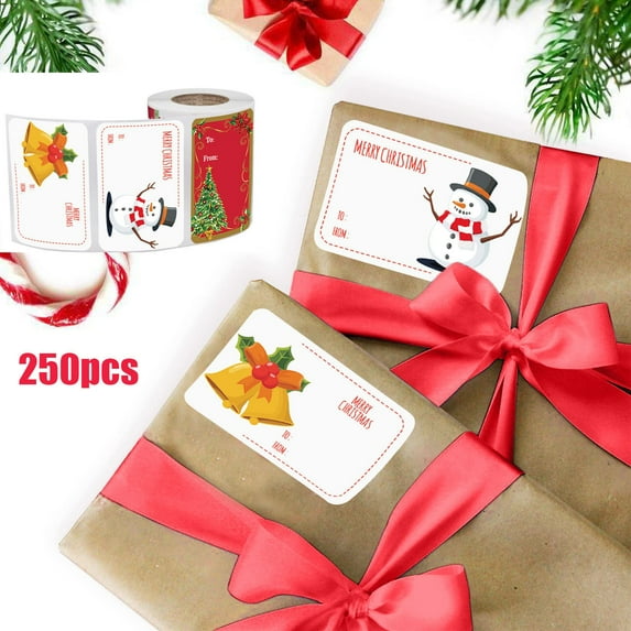 JeashCHAT 1 Roll 250 Pcs Christmas Gift Tags, Holiday Present Labels, Self Adhesive Christmas Stickers Gift Name Tags Christmas Decorations