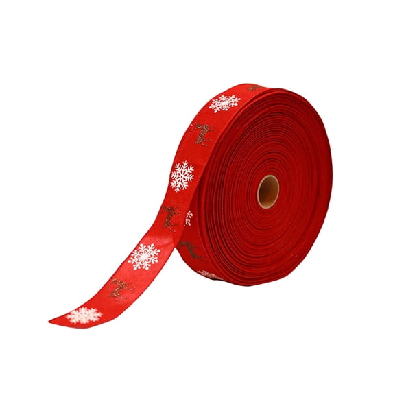 JeashCHAT 1 Roll Christmas Ribbon, 78.74 Inch Xmas Reindeer Snowflake Fabric Ribbon for Gift Wrapping Christmas Tree Wreath Bows Holiday Party Decorations