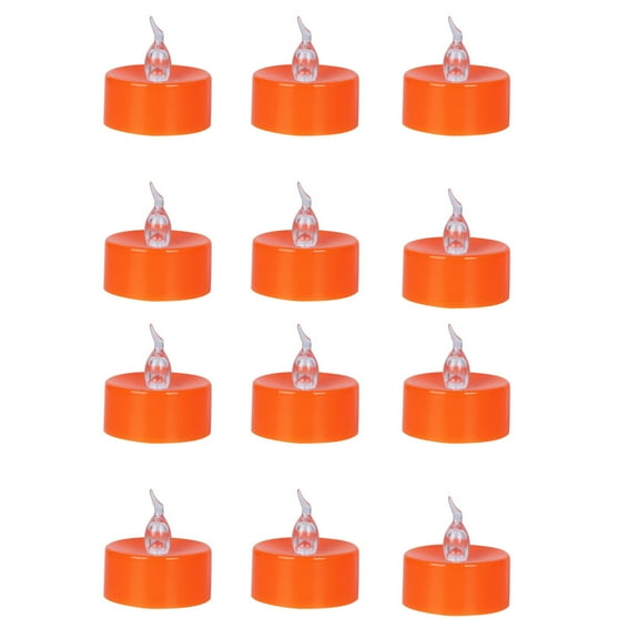 JeashCHAT 12 Pack Halloween Orange Tea Lights, Battery Operated LED Tea Lights Fall Decor Warm White Pumpkin Flameless Candles Thanksgiving Party Decorations