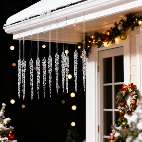 JeashCHAT 12 Pcs Christmas Icicle Ornaments, Christmas Tree Decorations, 5.12 Inch Clear Acrylic Icicle Hanging Pendant Christmas Tree Ornaments for Winter Xmas Holiday Party Supplies