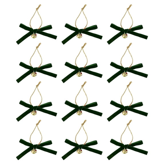 JeashCHAT 12 Pcs Christmas Velvet Bow Ornaments with Bell Pendant, Mini Twist Tie Bows for Gift Wrapping, Christmas Tree Wreath Garland Hanging Decorations