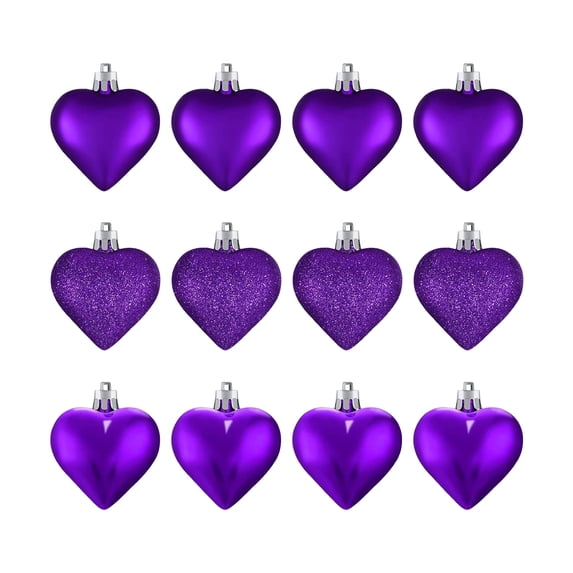 JeashCHAT 12 Pcs Valentine's Day Heart Ornaments, Romantic Heart Shaped Hanging Ornaments for Christmas Valentine's Day Wedding Anniversary Decorations, Purple