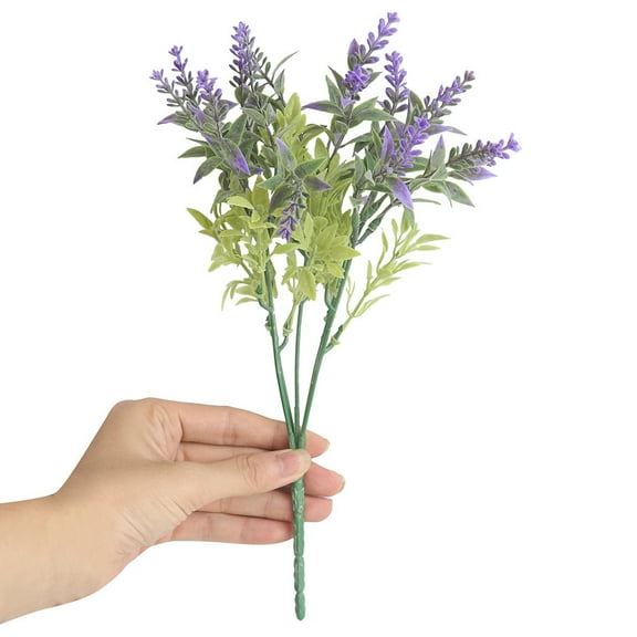 JeashCHAT 15 Heads Artificial Lavender with Long Stems and Green Leaves, Plastic Fake Flowers for Home Office Living Room Wedding Vase Decoration Floral Arrangement, Purple