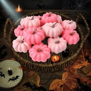 JeashCHAT 16 Pcs Artificial Mini Fake Pumpkins, Foam Plastic Pumpkins, Pink Small Pumpkins for Fall Thanksgiving Halloween Table Decor