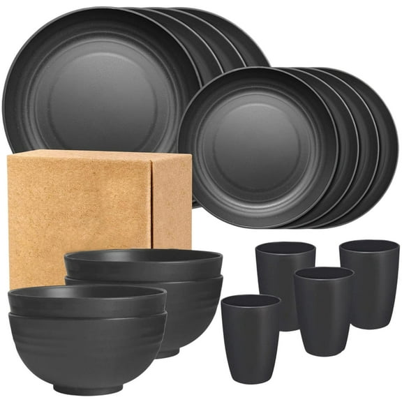 JeashCHAT 16Pcs Kitchen Plastic Wheat Straw Dinnerware Set, Service for 4, Unbreakable Modern Dish Set, Dinner Plate/Dessert Plate/Cereal Bowl/Cup for Apartment Supplies, Outdoor Camping, White