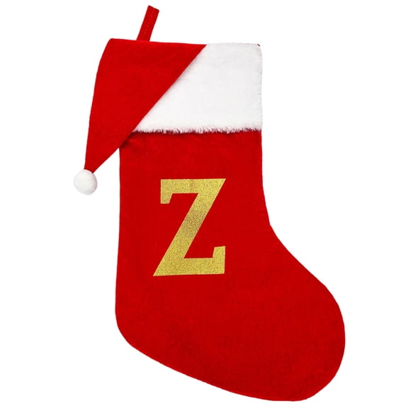 JeashCHAT 17" Monogram Christmas Stockings with Santa Hat, Red Velvet 26 Initial Letter Christmas Stockings with White Soft Plush Cuff, Personalized Gift Candy Bag Stocking Xmas Gifts for Family
