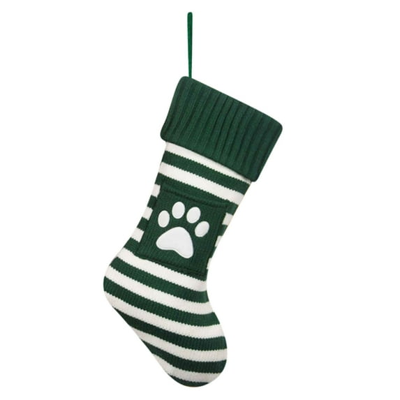 JeashCHAT 18 Inches Striped Knitted Christmas Stockings Pet Paw Christmas Stocking Fireplace Hanging Stockings Family Holiday Christmas Decorations