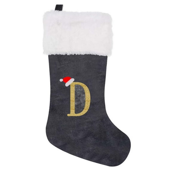 JeashCHAT 19 Inches Monogram Christmas Stockings with Letters, Large Super Soft Christmas Stockings Gray Velvet with White Plush Cuff for Christmas Xmas Tree Holiday Fireplace Family Decor Gifts